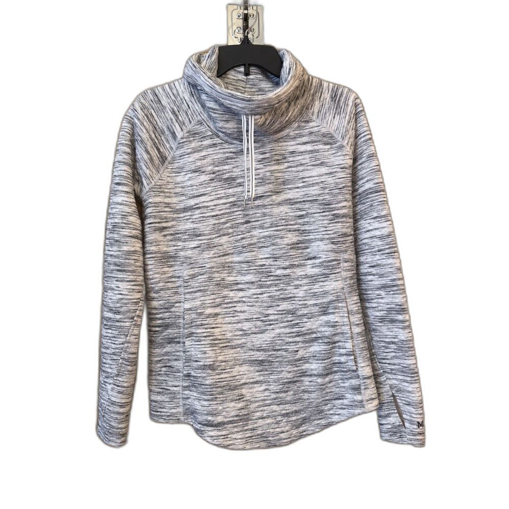 Marmot Medium Quilted Cowl Neck Pullover Gray Kangaroo Pocket Thumbholes